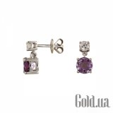 Fashion Золотые серьги с белыми сапфирами и аметистами E40241AOA