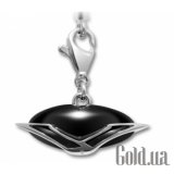 Universal V charm- oval pebble in silver and onyx 02705X9