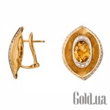 Золотые серьги с бриллиантами и цитринами