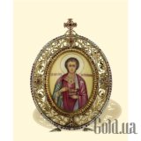 Икона серебряная с финифтьевым образом "Святой великомученик и целитель Пантелеимон"