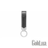 V key fob in black saddle leather with stainless steel V logo 02715F6